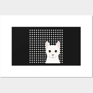 The cute white cat queen is watching you , white and black background pattern Posters and Art